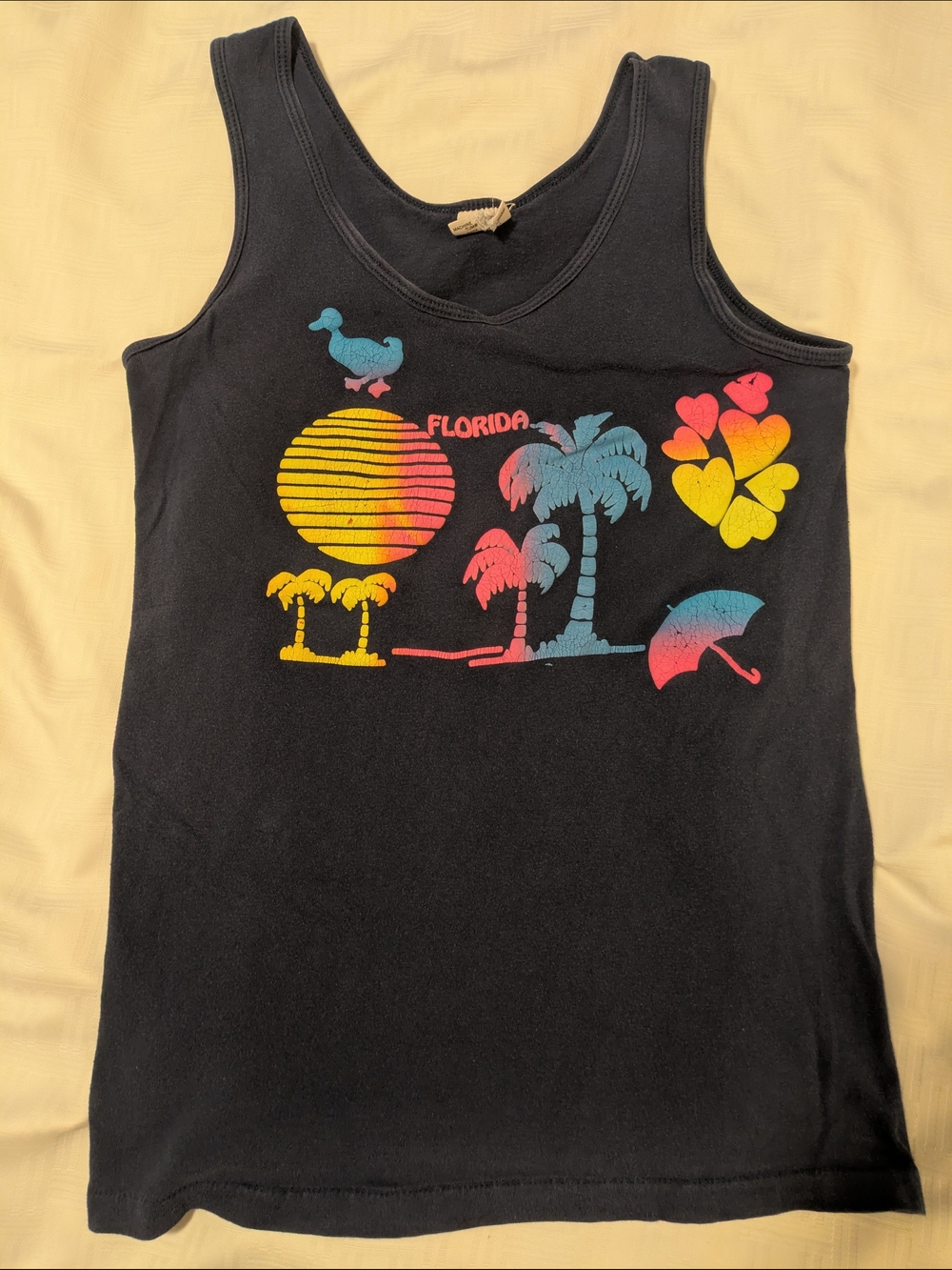 Blue Florida Graphic Tank Top with Neon Palm Print